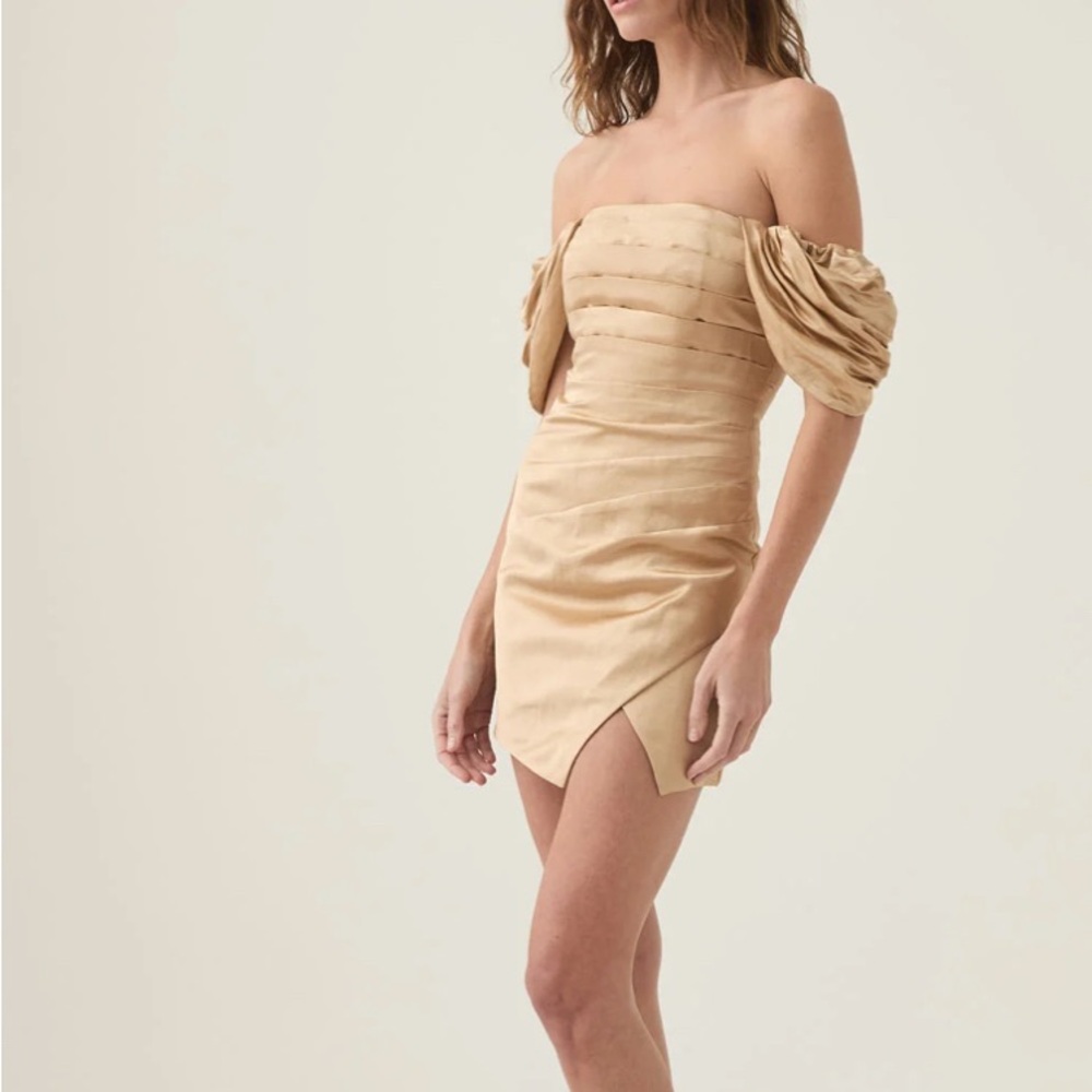 Aje Off-Shoulder Gold Mini Dress